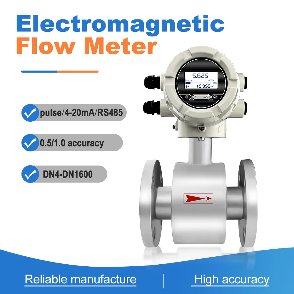 Electromagnetic Flow Meter for Juice Milk Beer Sewage Waste Water, Electronic Integrated Flow Meter, 4-20mA, 0.5% High Accuracy