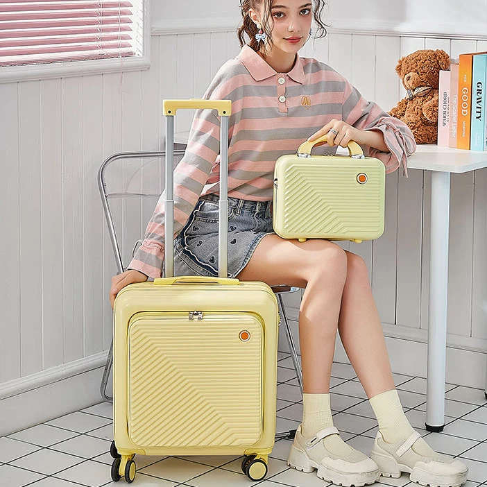 Rolling Luggage Trolley New Front Opening Boarding Suitcase cabin Female Small Bag 18inch Travel Rolling Luggage Set carry on Suitcase with Wheel