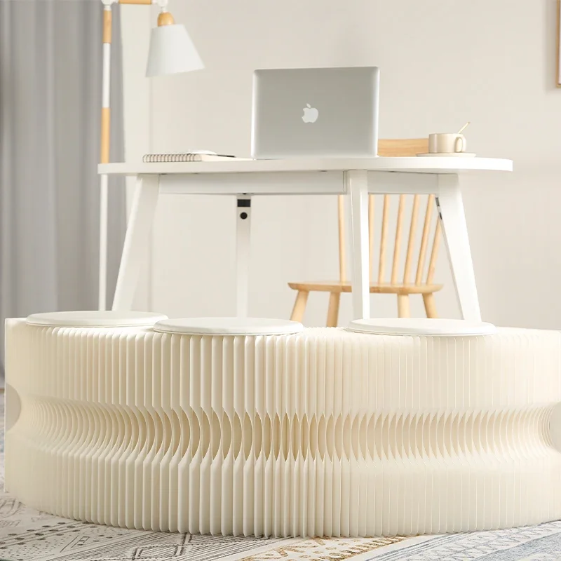 NEW Curved Paper Shoe Changing Sitting Stool Kraft Paper Lounge Chair Folding Retractable Stool Convenient Storage Organ Bench