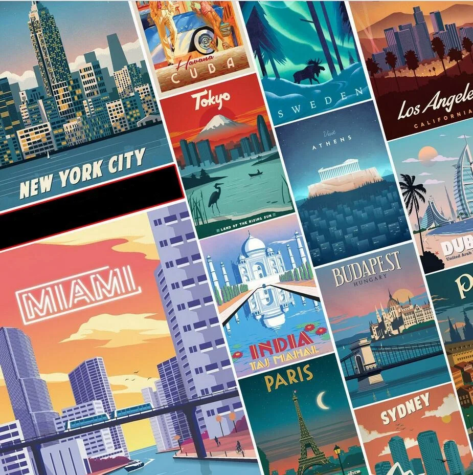 

Lot Style Choose Unframed Vintage Travel Retro Art Picture Print Silk Poster Home Wall Decor