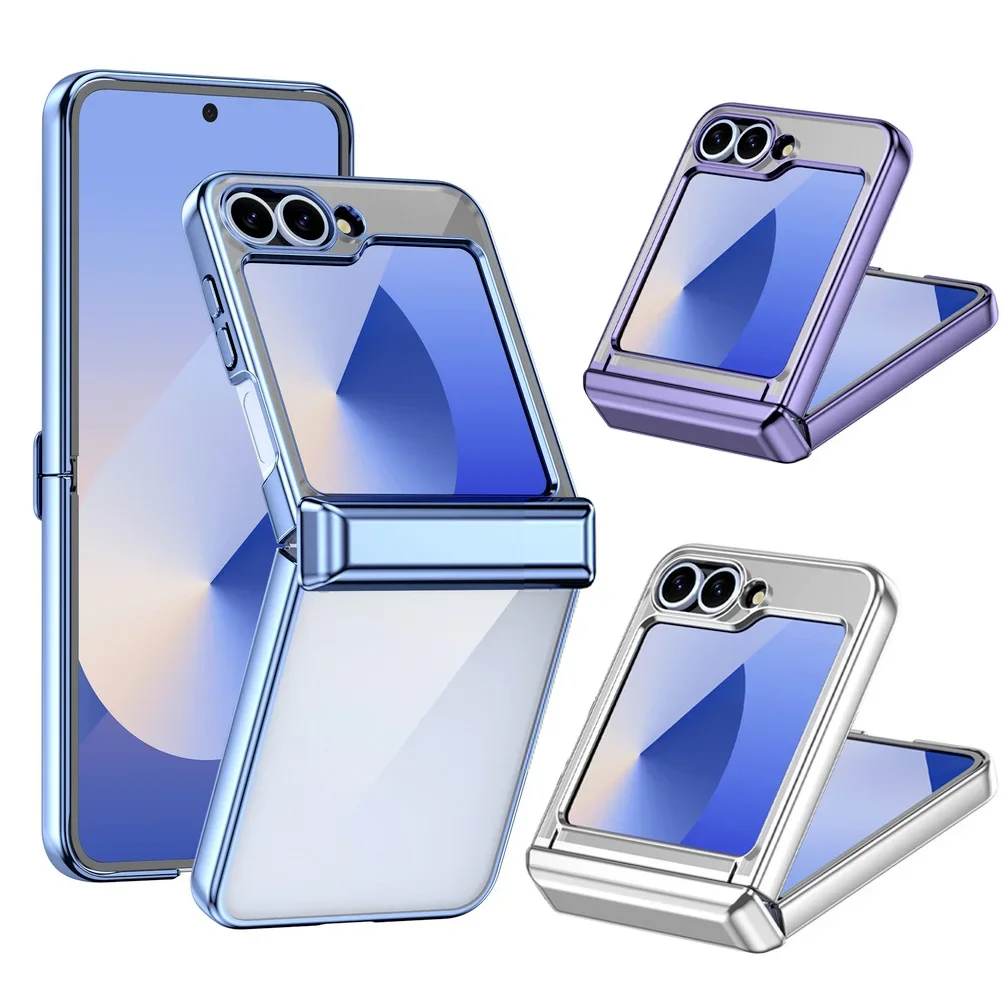 Luxury Electroplated Transparent Shockproof Case with Folding Hinge Protection