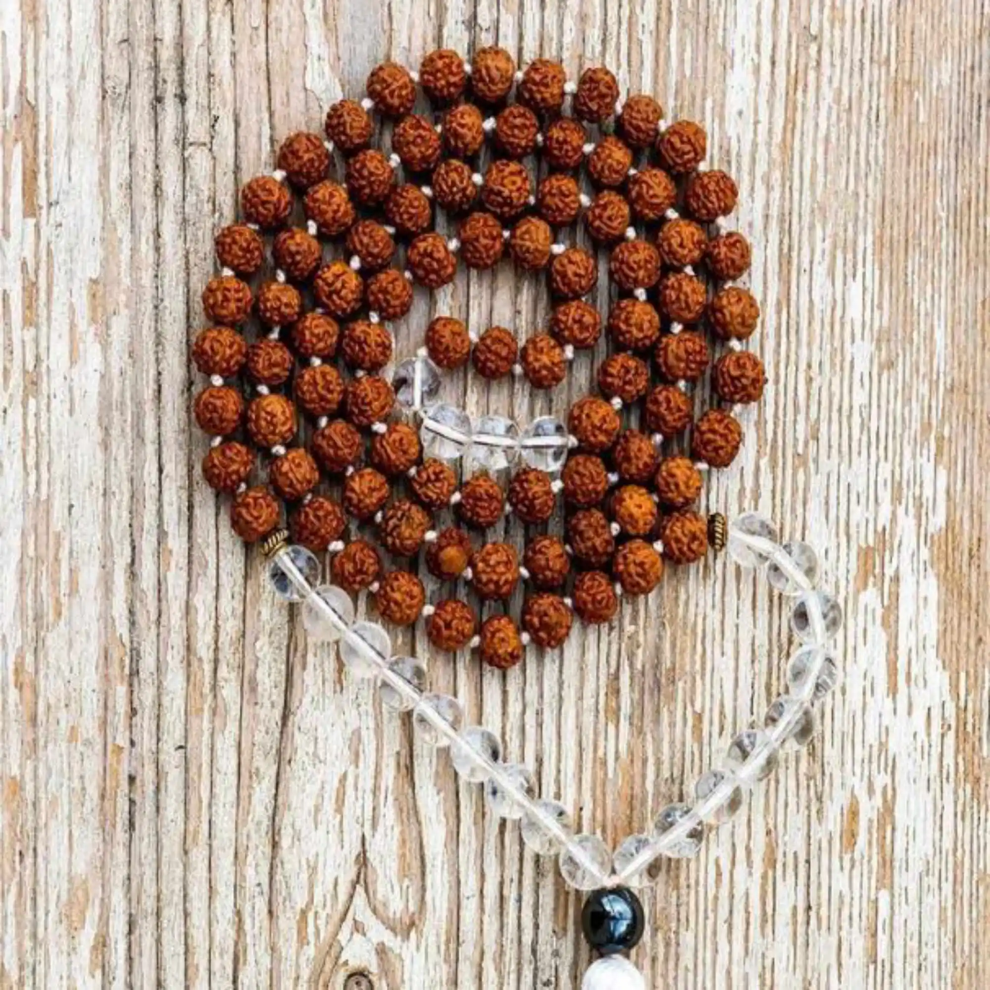 

8mm Natural knot 108 Rudraksha quartz gemstone beads necklace Relief Spirituality Wristband Elegant National Style Elegant Gift