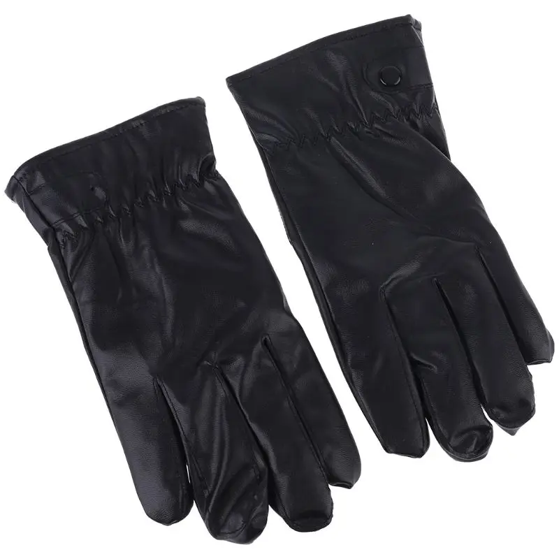 

Mens Faux Leather Winter Gloves Warm Lined Thicken Ruched Wrist Hand Warmer Soft