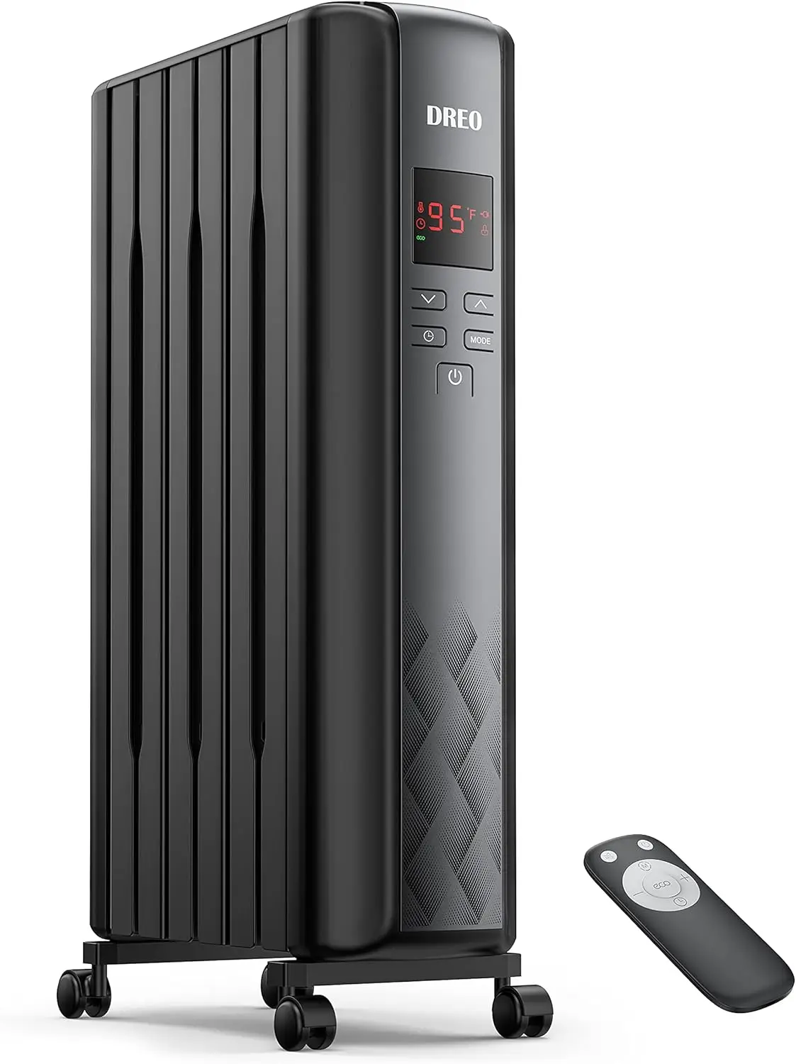 Oil Filled Radiator Heater, Electric Radiant Heater with Remote Control, 4 Modes, Overheat & Tip-Over Protection, 24h Timer, Dig