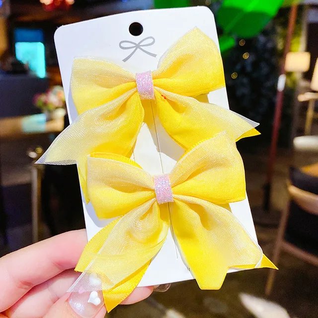 2022 New Bow Headgear Cute Sweet Little Girl Hair Accessories Summer Girls Net Red Clips Baby Hairpins Children Hair Clips Gifts Yellow 02