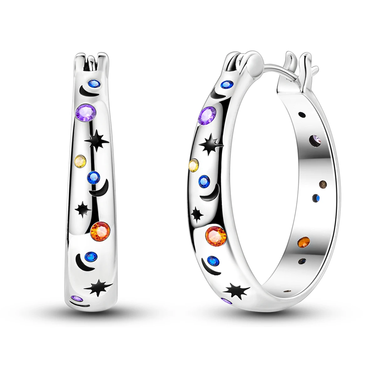 Original 925 Sterling Silver Hoop Earrings Brilliant Starry Sky Earrings For Women Fine Engagement Wedding Birthday Jewelry Gift Image 2