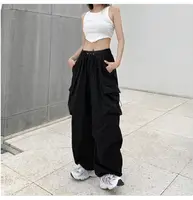 Women's Low Waist Tech Pants, Drawstring, Wide Leg Baggy Trousers, Y2K Streetwear, Oversize Sweatpants, Casual Joggers, 1