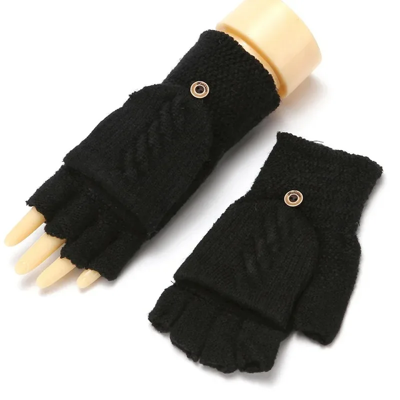 Wool Knitted Fingerless Flip Gloves Winter Warm Flexible Touchscreen Gloves for Men Women Unisex Exposed Finger Mittens Glove fingerless gloves warm gloves