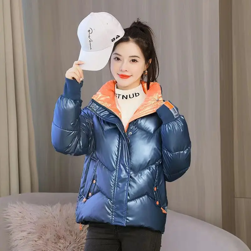 

2022 Autumn and Winter New Solid Color Glossy Thicken Down Jacket Parka Coat Korean Fashion Women Warm Loose Short Down Jacket
