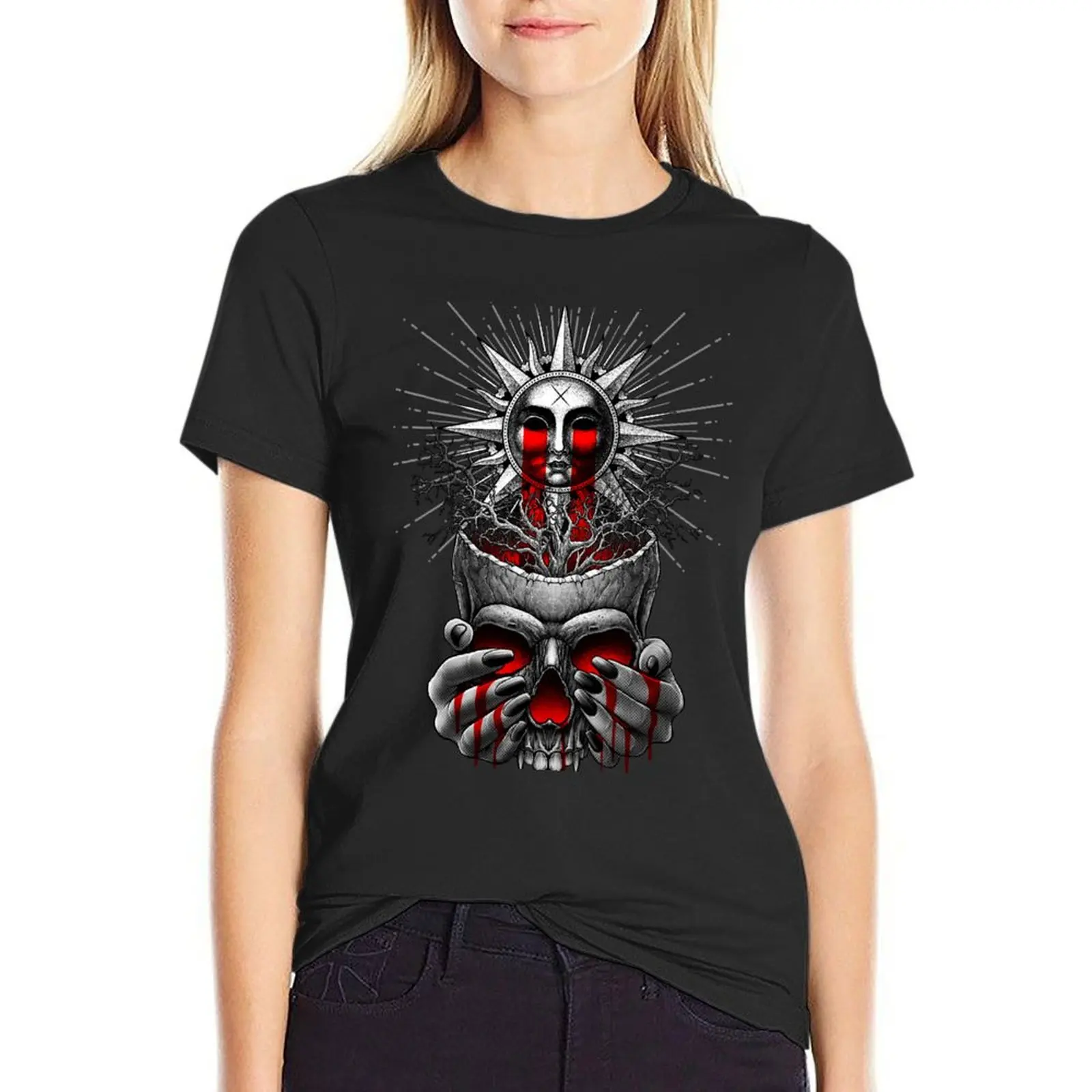 

skull and sun T-shirt korean fashion plus size tops t-shirts for Women loose fit