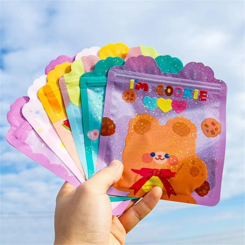 4pcs Cute Cartoon Pattern Zip Lock Candy Cookie Bags Waterproof Resealable Food Grade Reusable Self Sealing Bag for candy cookie bags