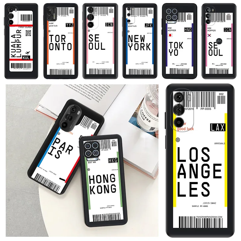 Custodie Per Telefoni Per Moto G73 G53 G72 G52 Gstylus G8 G9 G200 Edge 40 30 20 Seoul Tokyo Travel Ticket Label Black Soft Anti-Drop Cover