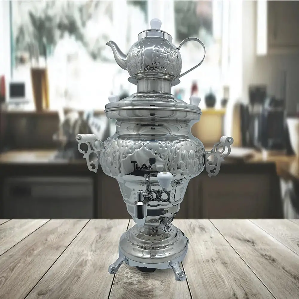 Electric Stainless Steel Samovar - Modern Traditional Design Tea Kettle Overheat Protection LED Temperature Stainless Pot 6
