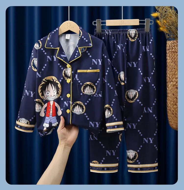 Anime Pajamas Set Long-Sleeved Cartoon Spring and Autumn Boy Sleepwear Suit Student Kids Clothes Gift