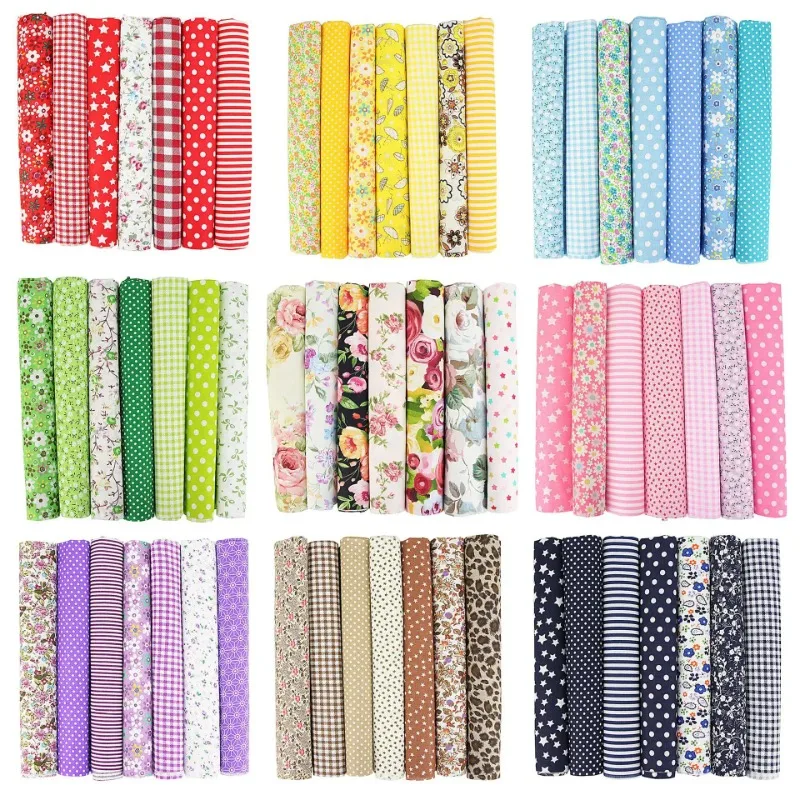 Vibrant Mix Colors Cotton Fabric Set for DIY Crafts and Patchwork (7 Pieces, 25x25cm Each)
