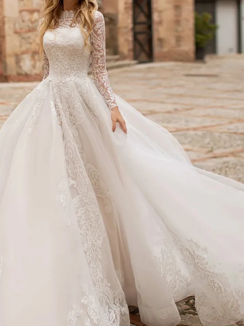 Luxury Wedding Dresses Sexy Bridal Gowns Lace Appliques Long Sleeves Robe 2025 Vintage Vestidos De Novia Exquisite Customized 4