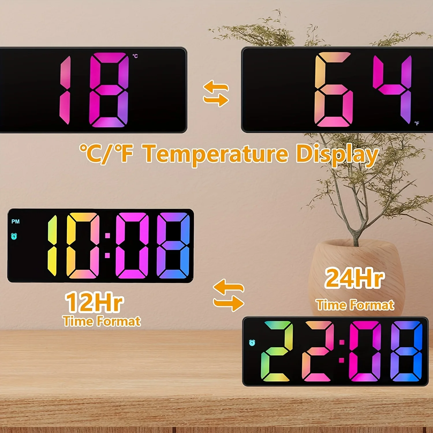 Creative Number Clock Color Nightlight Temperature Calendar Alarm Clock LED Large Number Electronic Clock Backlight Home Decor