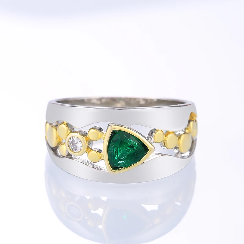 Huitan Two Tone Design Triangular Blue/Green CZ Women Rings - Image 20