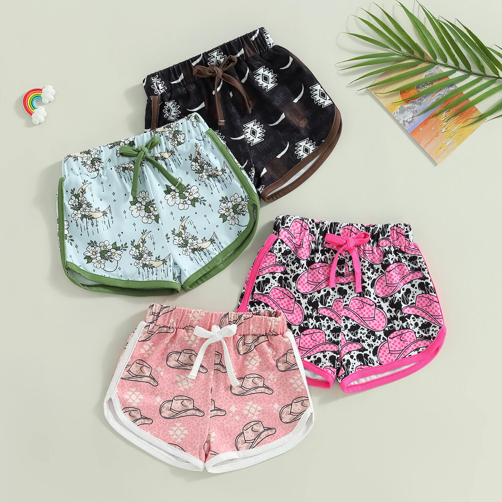 

Toddler Baby Girls Shorts Trousers Floral/Hat/Cow Head Print Drawstring Loose Pants Spring Summer Casual Party Street Beach Wear
