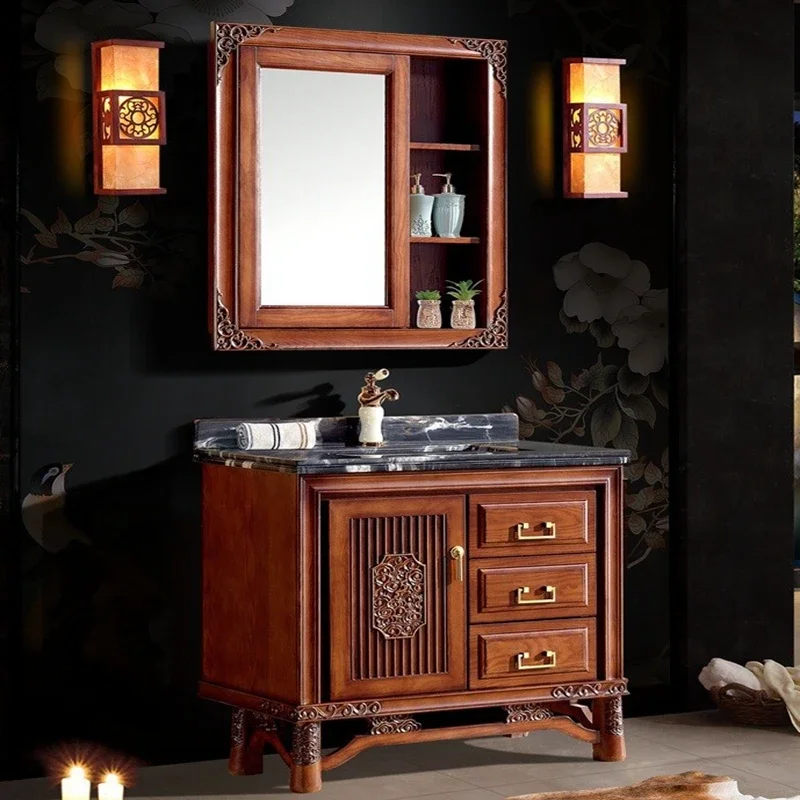 Chinese Bathroom Cabinet Wash Basin Marble Washstand Mirror Cabinet Bath Side Combination Customization