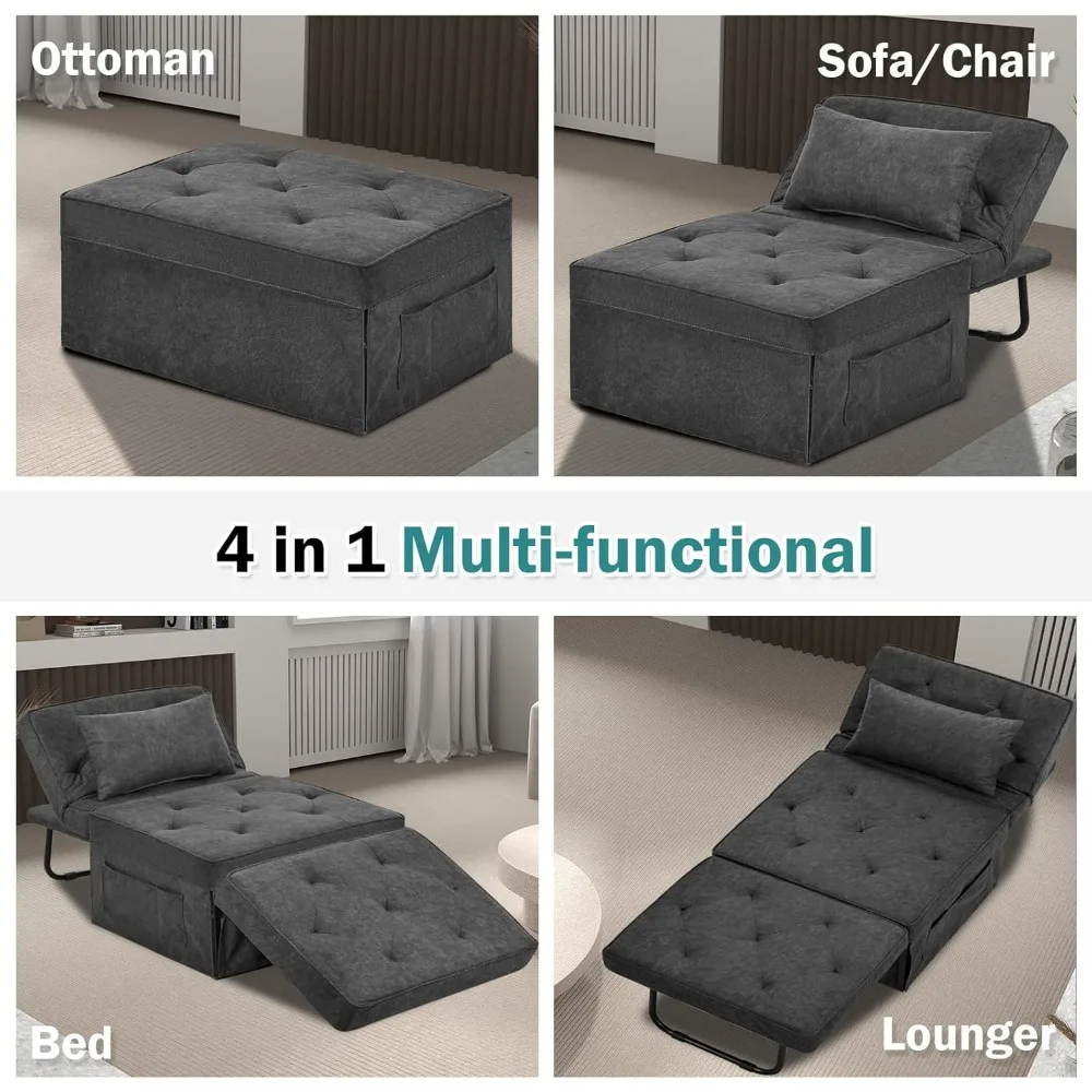 Convertible Sofa Bed, 4 in 1 Multi-Function Folding Bed with Adjustable ...