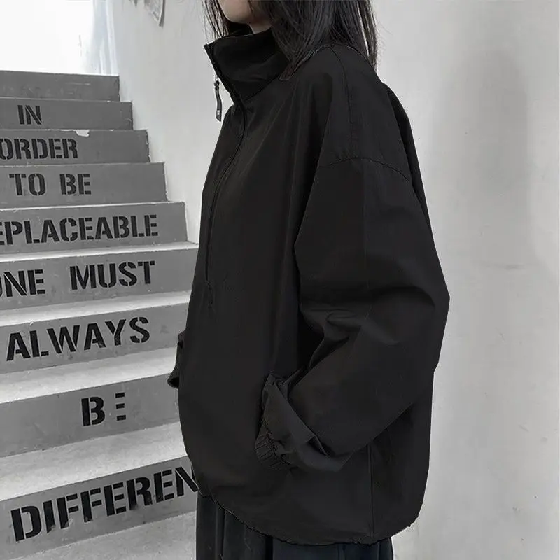 ZZ127 Spring and Autumn Semi-zipper Jacket 2024 New Thin Casual Jacket Pullover Loose and Thin Stand-up Collar Top 4