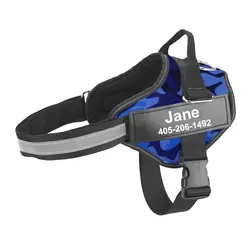 Reflective Breathable No - Pull Adjustable Dog Harness with Customizable ID Patch - XXL (Blue camouflage)
