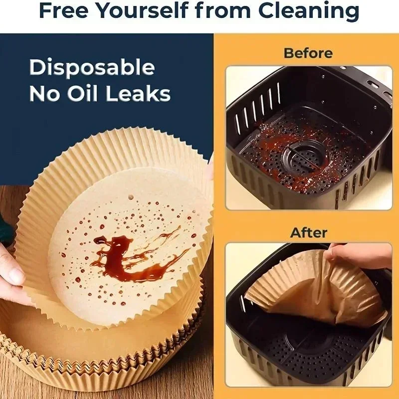 100Pcs Air Fryer Paper Liners Non-stick Disposable Liners Baking Paper Air Fryer Oil-proof Food Grade Baking