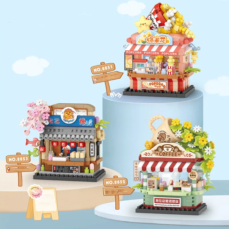 LOZ-8853 Mini Food Street View Octopus BBQ Coffee Shop Popcorn