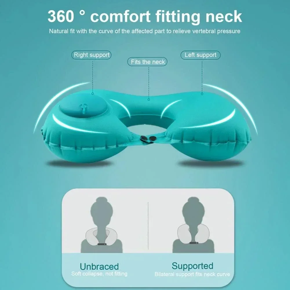 Adjustable Inflatable UShaped Travel Neck Pillow Flocked Fabric For Car Planes car pillow memory foam pillow car neck pillow travel pillow
