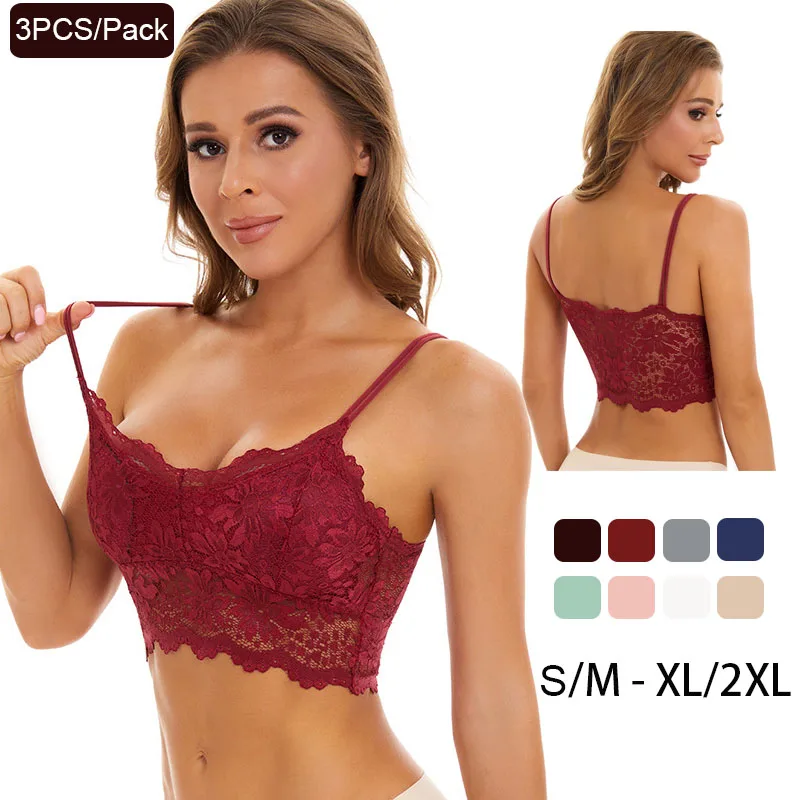 

3PCS/Pack Plus Size Women Bra Anti-Exposure Lace Beautiful Back Spaghetti Straps Chest Wrap Women's Underwear Lingerie