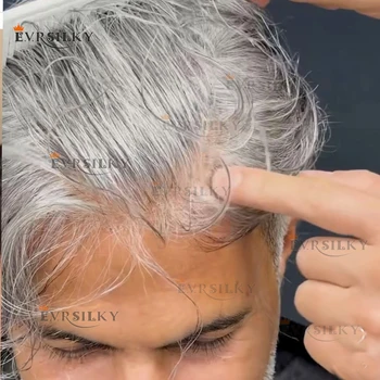 Undetectable Grey 1B80 1B60 Male Wig Durable 100% Human Hair Old Men Toupee Natural Hairline Thin Skin PU Man Capillary Prosthes 1