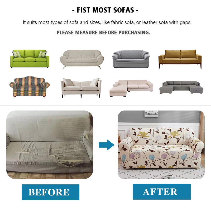 Sofa Covers Floral Printing Elastic Slipcovers Stretch Sofa Covers for Living Room Corner Couch Cover Sectional Armchair Cover 1/2/3/4 seat