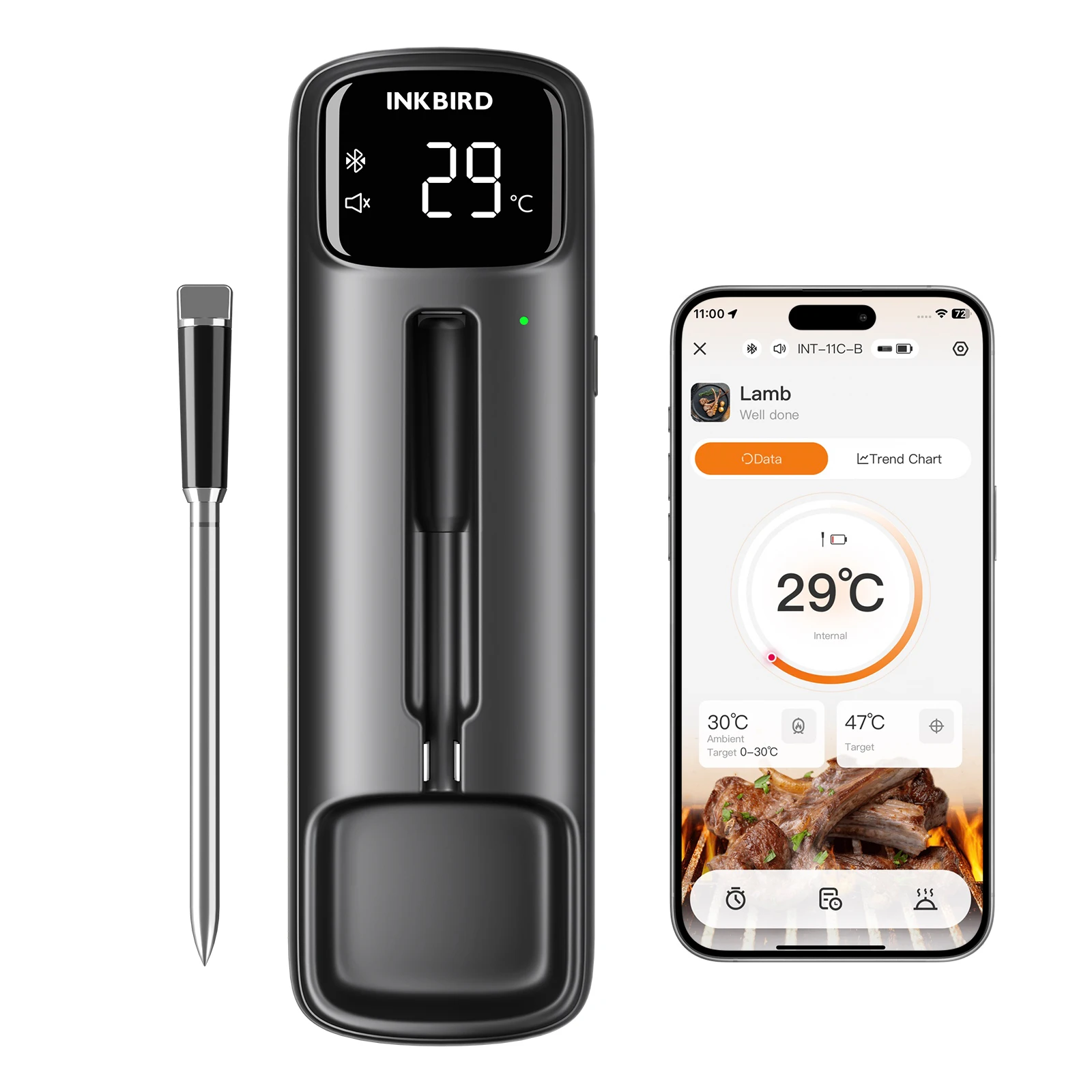 INKBIRD Kabelloses Dual-Sensor Bluetooth-Fleischthermometer, 100m Reichweite, 25 Std. Akkulaufzeit, IP67 Wasserdicht, LED-Display für BBQ Smoker - AliExpress 1420