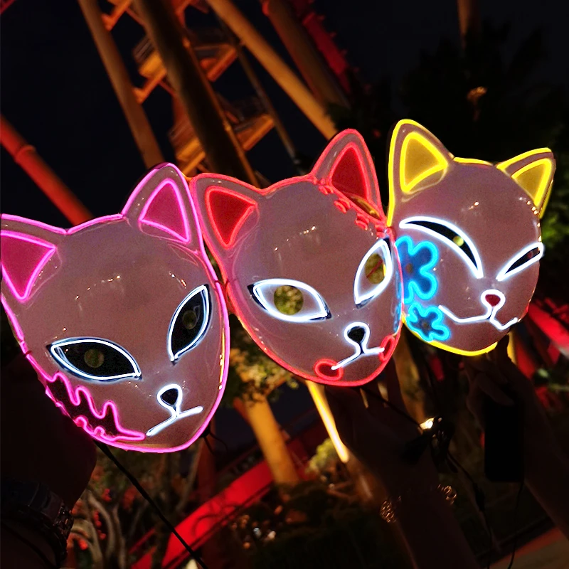 Face Mask Halloween Mask Party Masks Masquerade Mask 3D Printed Mask 3D Face Masks Horror Mask Superhero Mask Glowing Demon Slayer Mask Cosplay Japanese Cartoon Neon Light Samurai Mascara Luminous Led Fox Mask For Halloween Christmas