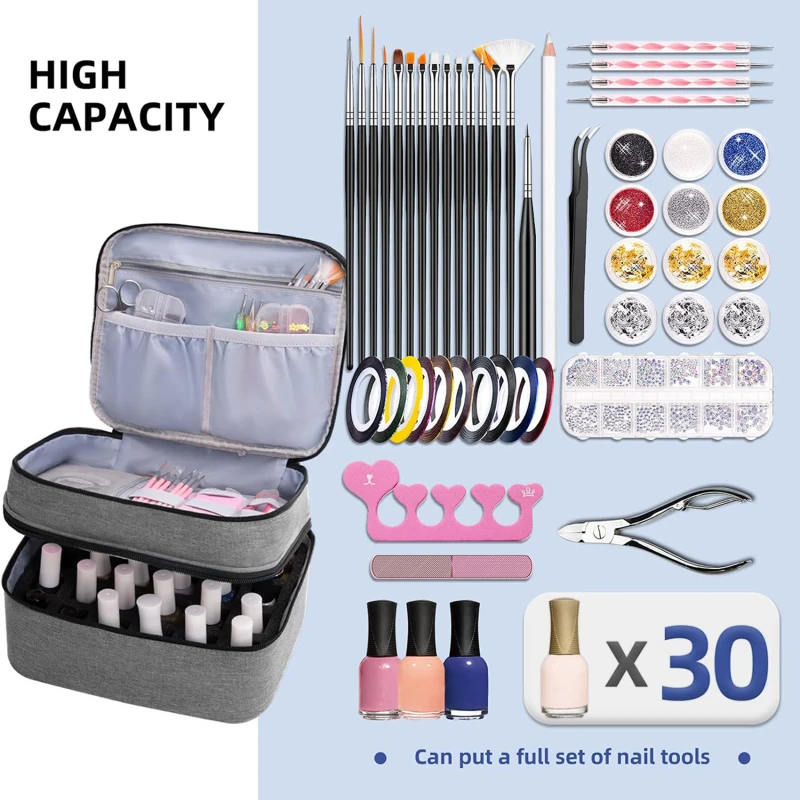 

Essential Oil Cosmetic Storage Bag With Zipper Portable 2 Layers Nail Polish Case Travel High-Capacity Makeup Organizer Bag