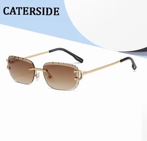 CATERSIDE New Small Rimless Oval Sunglasses Women 2021 Vintage Gradient Brown Sun Glasses Luxury Aolly Shades Travelling UV400