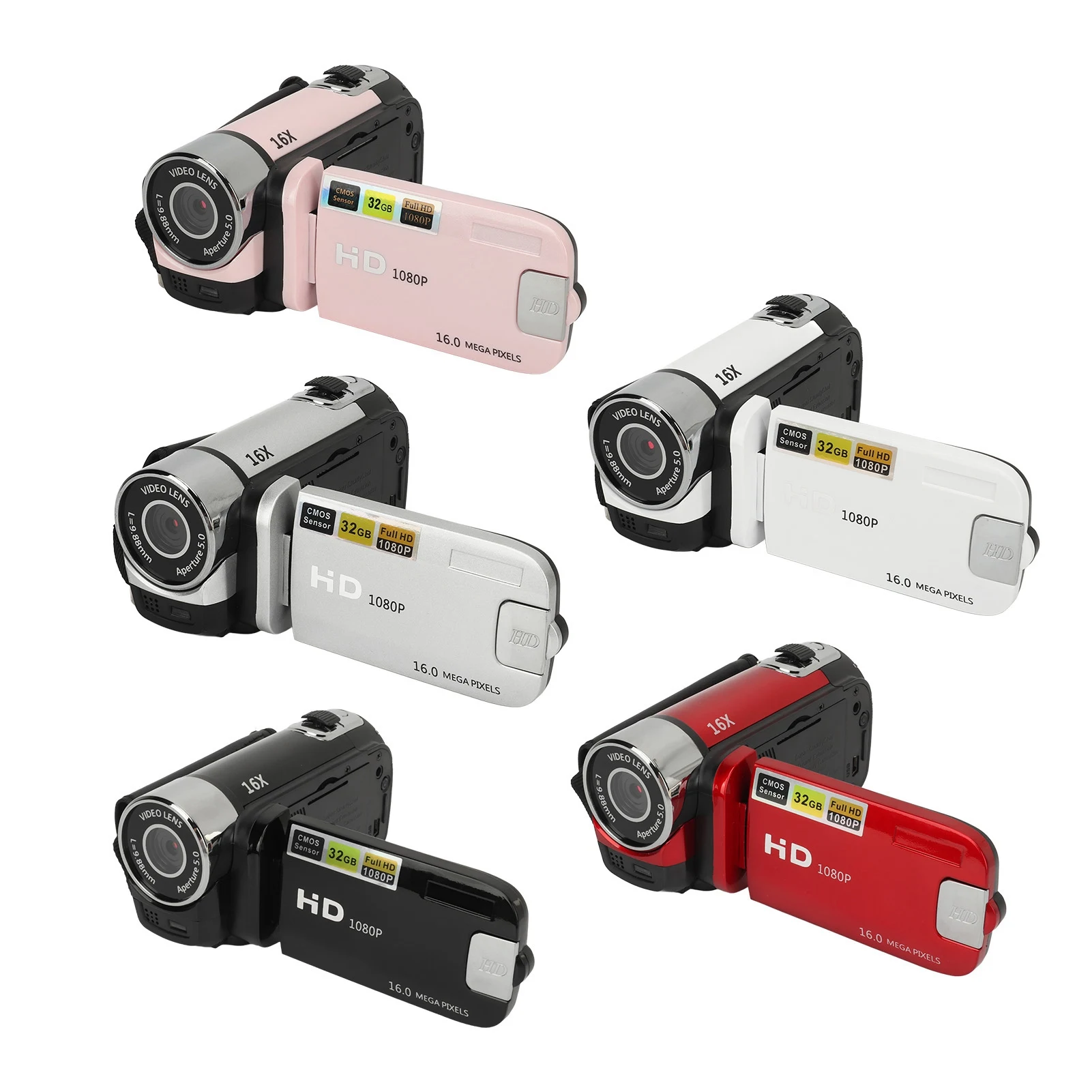 D90 1080P 16MP 디지털 카메라, 2.4 인치 회전 스크린 캠코더, 16X 줌 HD 비디오 녹음기, 필 라이트 포함, 2.4 인치 HD 카메라