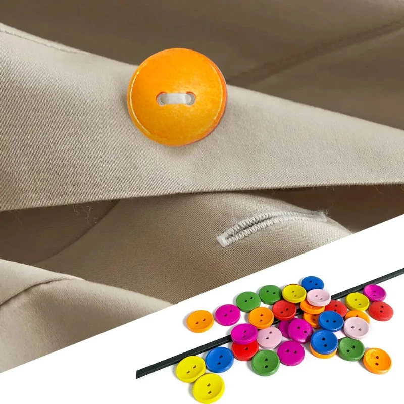 50개 다채로운 작은 나무 단추 어린이 의류용 둥근 2홀 DIY 바느질 공예품