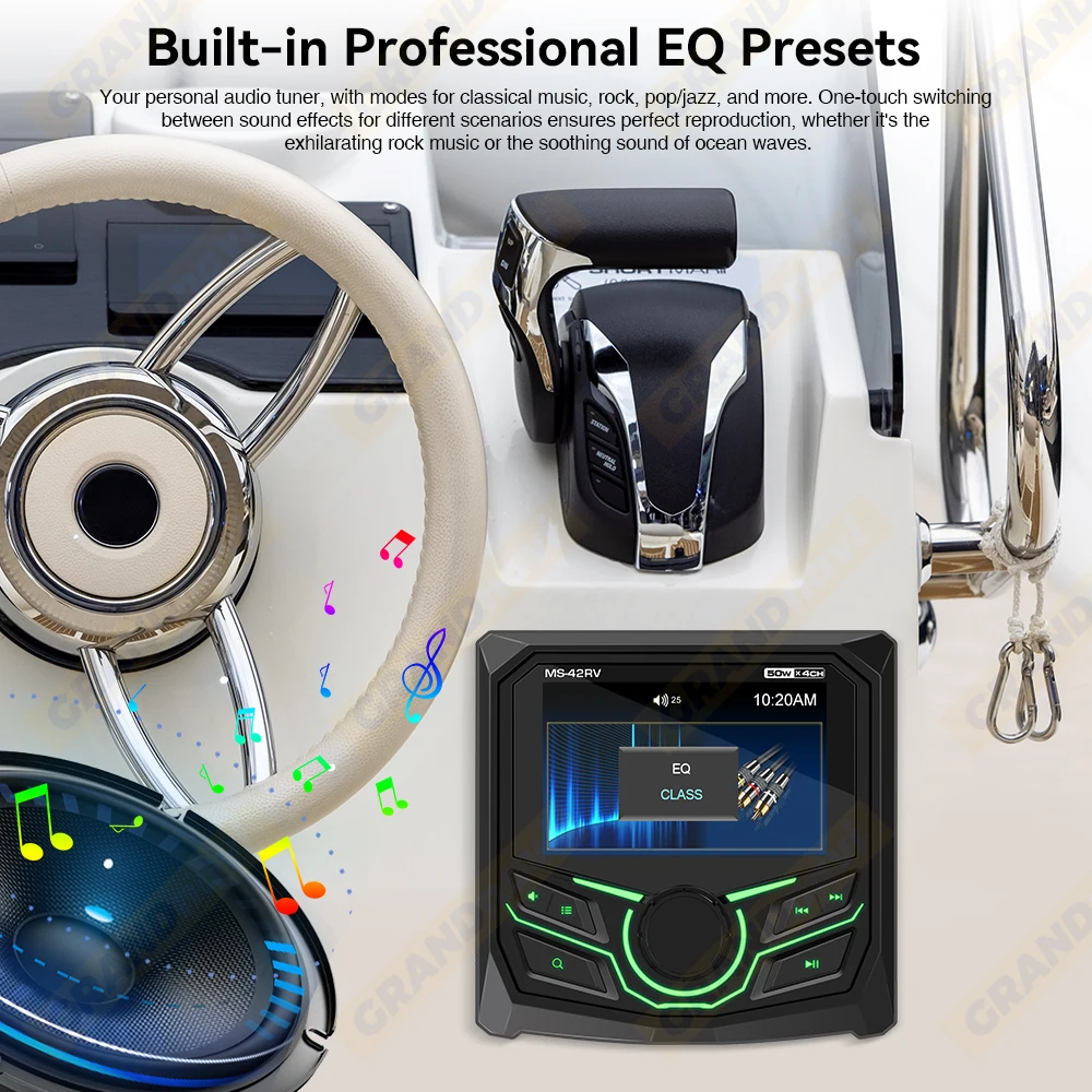 Marine Radio MP5 Player Boat Stereo For Yacht RV ATV UTV Golf Cart FM AM Digital Media Audio Bluetooth IPX5 Waterproof