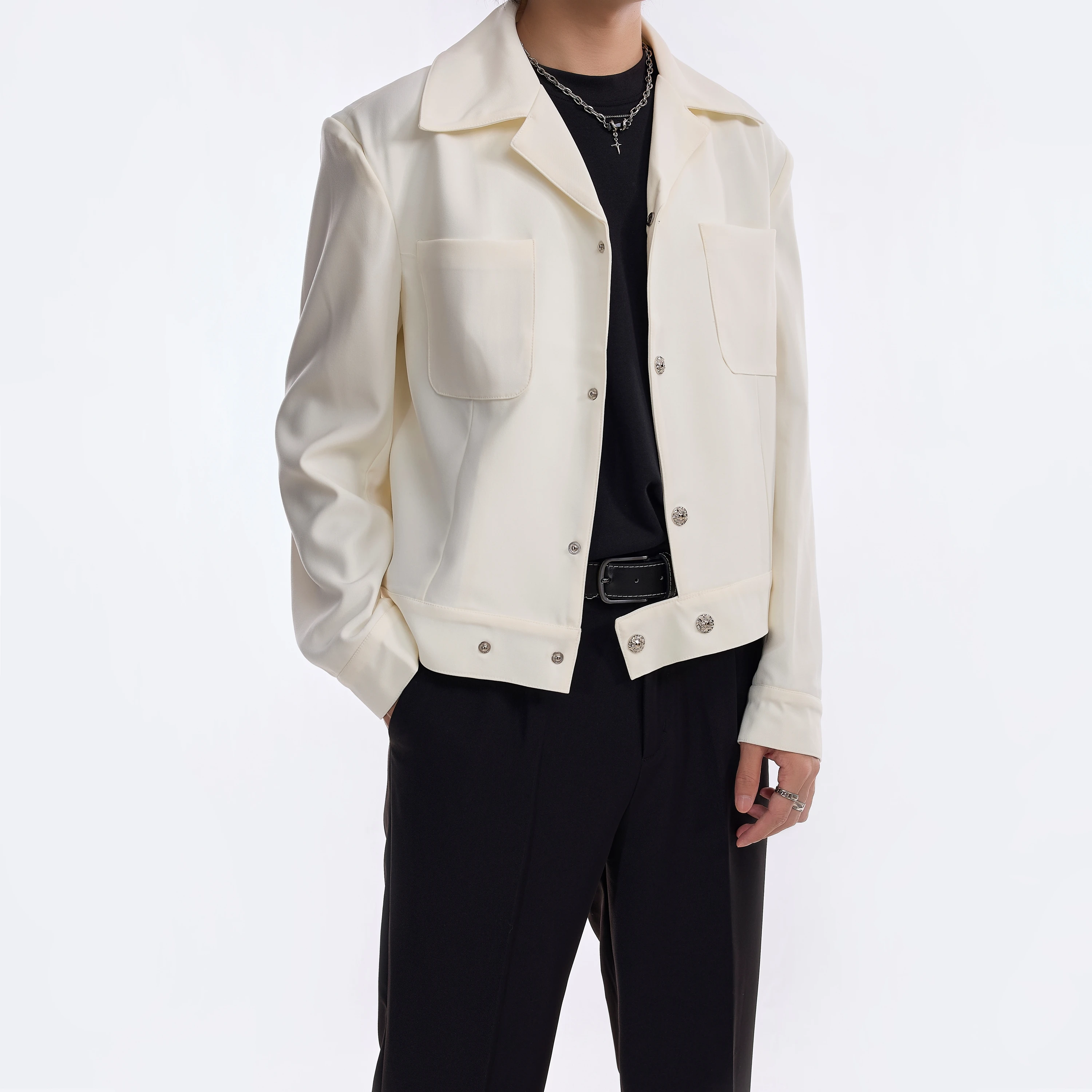 2024 new design high-end trendy simple short blazer men's Korean version of casual jacket