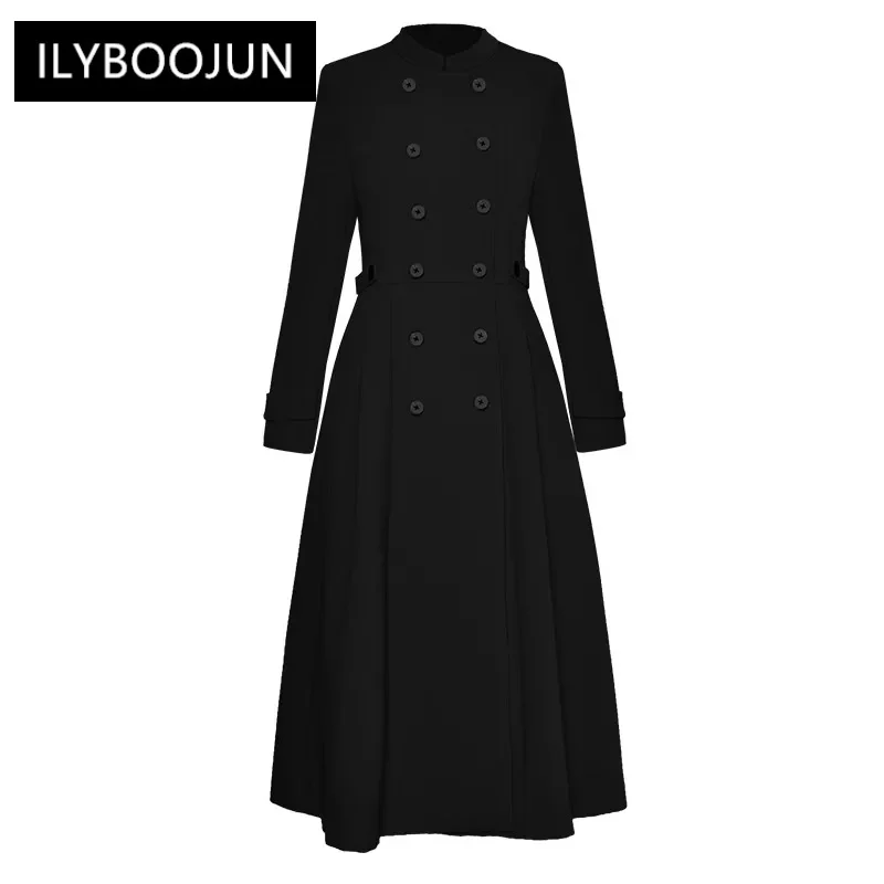 

Autumn Trench Coat Women Stand Collar Long Sleeve Double Breasted Office Lady Outerwear For Women 2023 Luxury Brand High