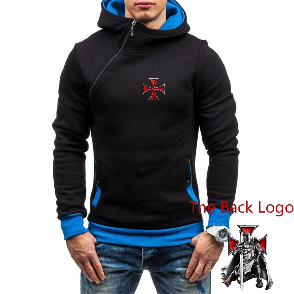 Men's Solid Color Hoodie Sweatshirt Diagonal Zipper Casual Top