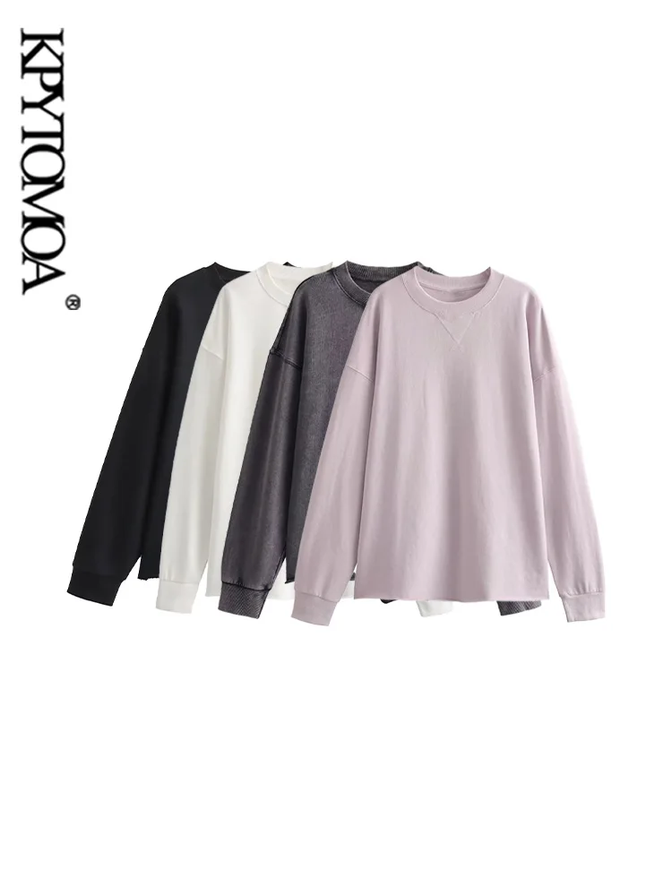 

KPYTOMOA-женские толстовки большого размера с эффектом потертости, с круглым вырезом, с длинными спущенными рукавами, женские пуловеры, шикарные топы, модные