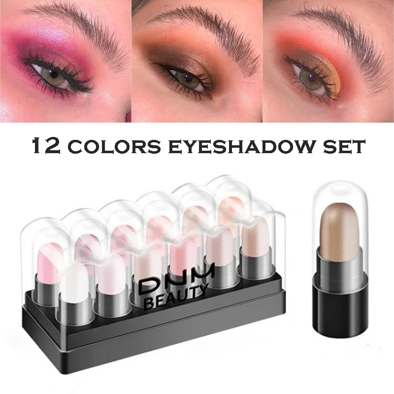 12 Colors Eyeshadow Pencil Set Waterproof Long Lasting Glitter Shimmer Eye Shadow Pen Highlighter Stick Eyes Makeup Tools