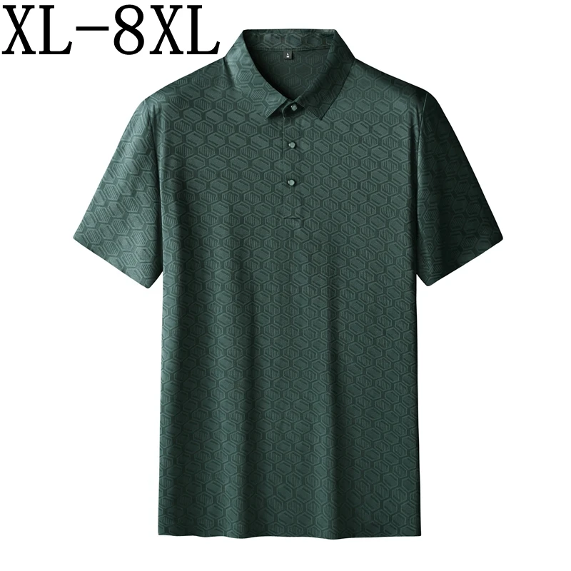 

8XL 7XL 6XL 2024 New Summer Top Grade Ice Silk Breathable Shirts For Men Short Sleeve Lapel Mens Polo Shirt Casual Male T-Shirts