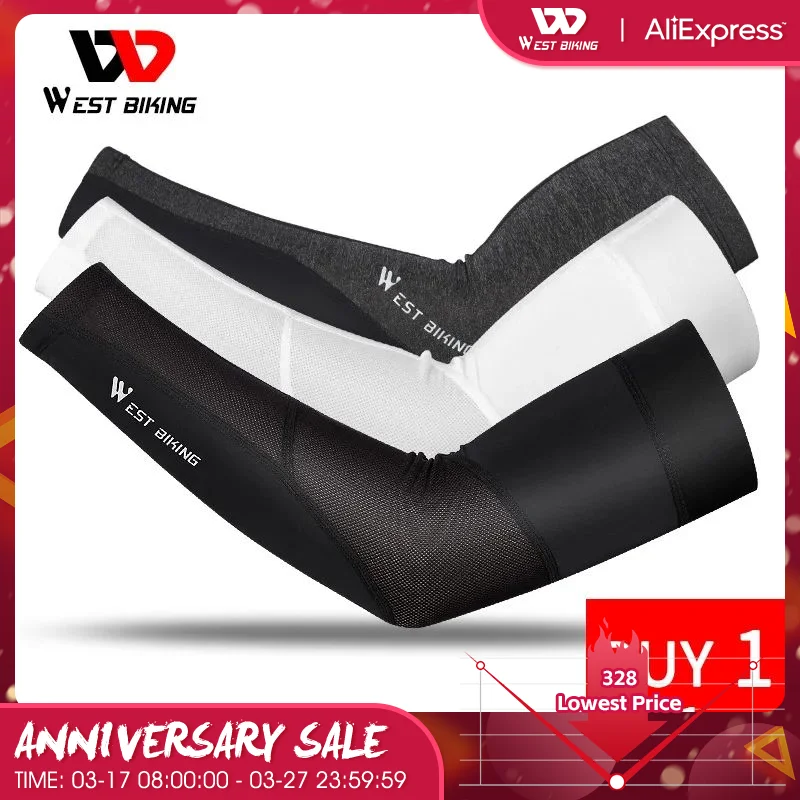 

WEST BIKING Ice Fabric Sport Arm Sleeves Anti-UV Breathable Cycling Arm Sleeve Men Women Arm Warmers Running Fishing Arm Cover