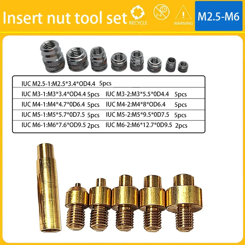 M2 M3 M4 M5 M6 Heat Set Insert Soldering Iron Tip For 3d Printing Parts  Embedded Hot Melt Copper Nut Thread Insertion Tool Kit - Tool Parts -  AliExpress