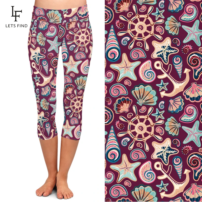 Fashion High Waist Seamless Starfish Digital Printing Girl Capri Leggings High Quality Milk Silk  Casual Women Leggings