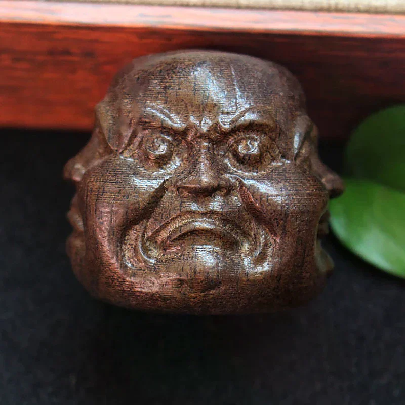 Collectibles Chinese Hand Carved Wooden Tibetan Buddhism Four Face Buddha Head Statues Indoor Office Home Decoration